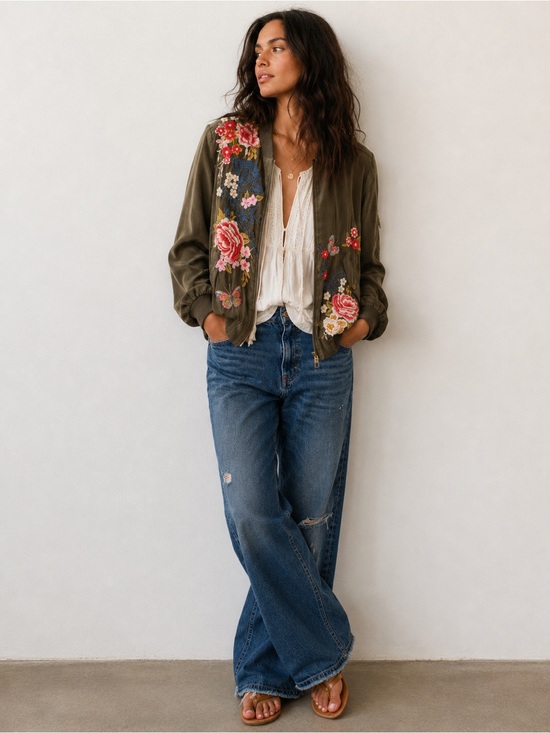 Johnny Was Jackets & Blazers - Johnny Was Lucy Bomber Jacket in Army Green Size Small